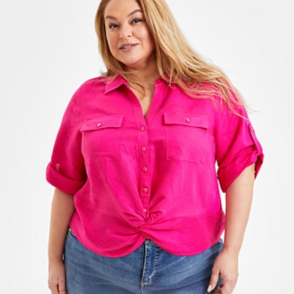 I.N.C. International Concepts Plus Size 100%
Linen Twist-Hem Shirt - Picture 1 of 8